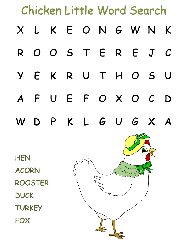 Chicken Little Word Search Activities