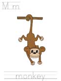 Printable print practice worksheet - Mm monkey