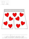 Printable print practice worksheet - Uu underwear
