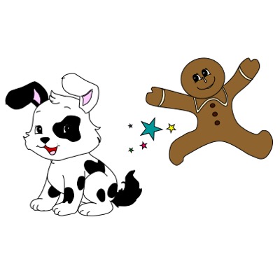 the gingerbread man running by a dog