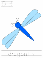 Printable print practice worksheet - Dd dragonfly