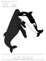 Printable print practice worksheet - Ww whales