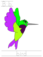 Printable print practice worksheet - Bb bird
