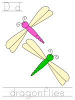 Printable print practice worksheet - Dd dragonflies