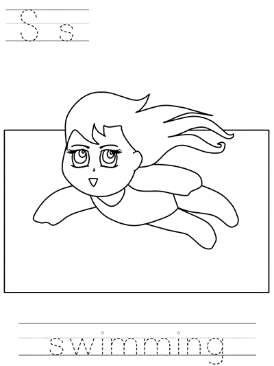 print practice worksheet - Ss swimming coloring page