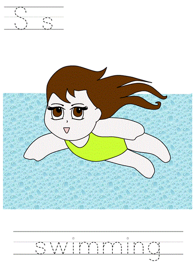 Printable print practice worksheet - Ss swimming