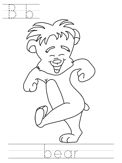 Learn to print coloring page - Bb bear