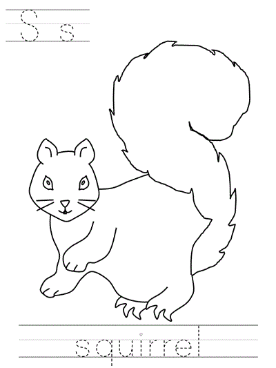 Learn to print coloring page - Ss squirrel
