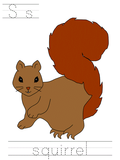 Learn to print worksheet - Ss squirrel