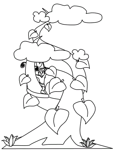 coloring page of Jack climbing the beanstalk
