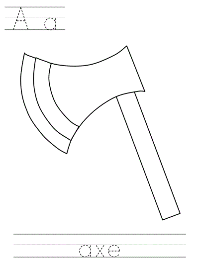 print practice worksheet - Aa axe coloring page