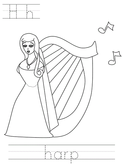 print practice worksheet - Hh harp coloring page