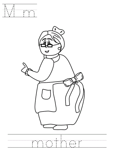 print practice worksheet - Mm mother coloring page