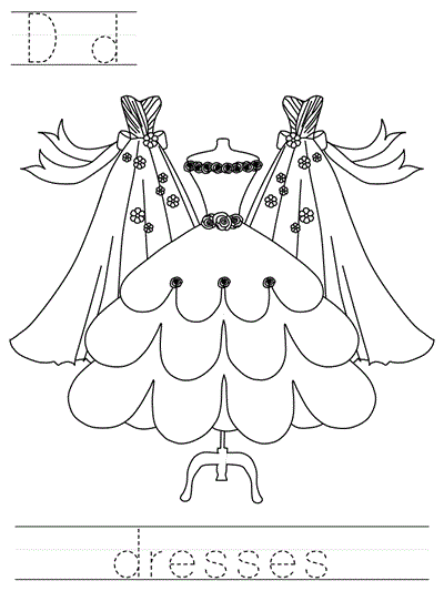 print practice worksheet - Dd dresses coloring page