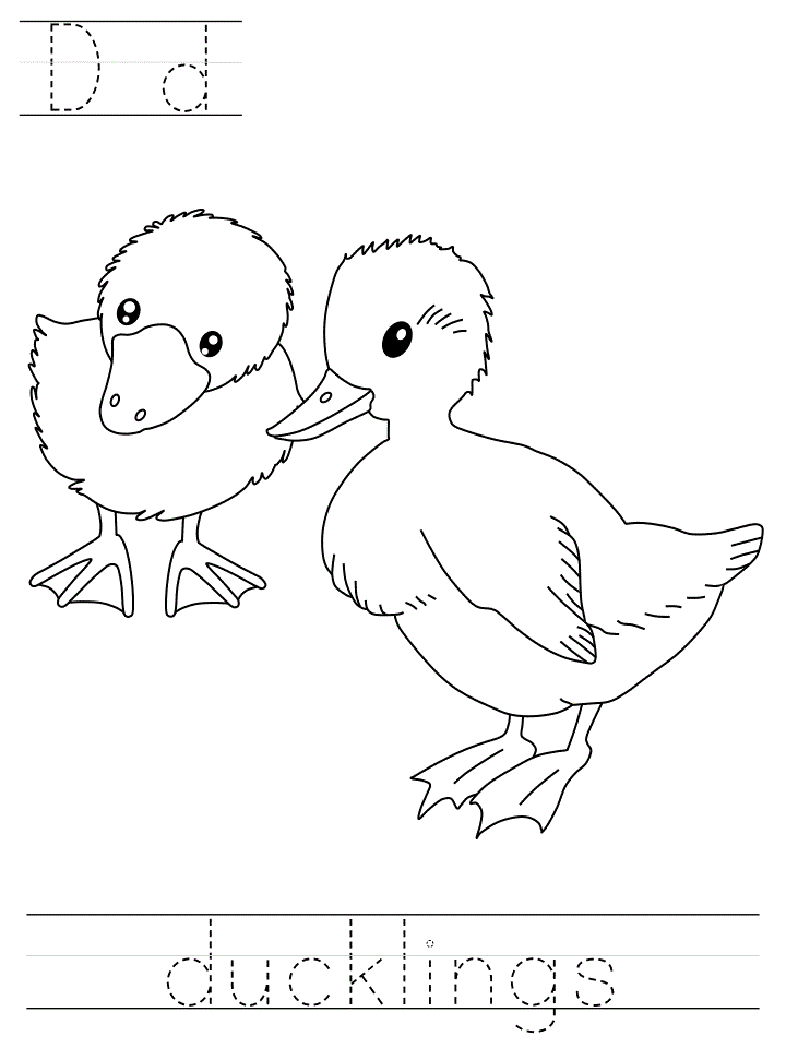 print practice worksheet - Dd ducklings coloring page