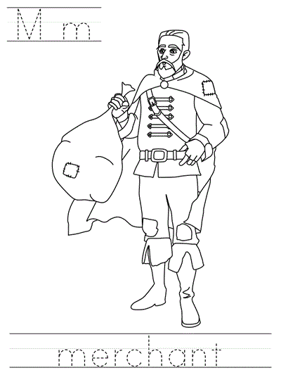 print practice worksheet - Mm merchant coloring page