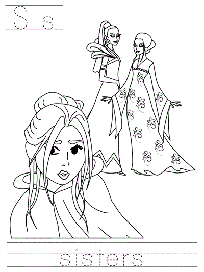 print practice worksheet - Ss sisters coloring page