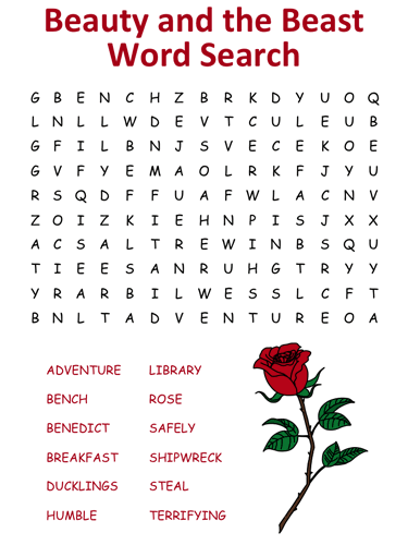 Beauty and the Beast Word Search Puzzles