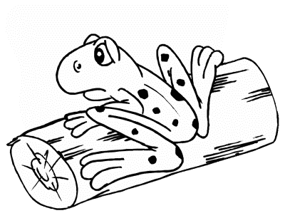 coloring page of a frog sitting on a log
