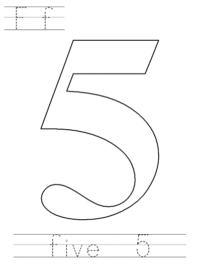 Printable print practice coloring page - five
