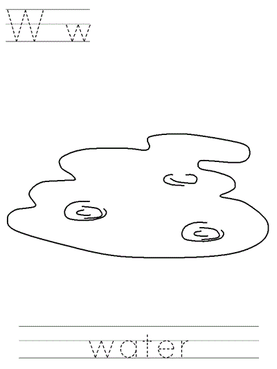 Printable print practice coloring page - Ww water