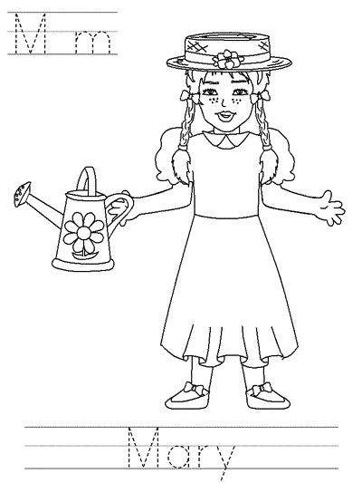 Printable print practice coloring page - Mm Mary