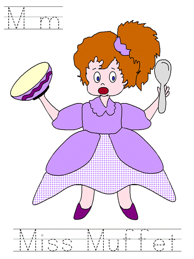 Printable print practice worksheet - Mm Miss Muffet