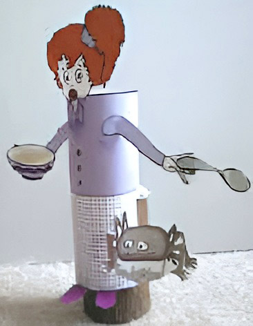 photo of the finished Little Miss Muffet toilet paper roll craft