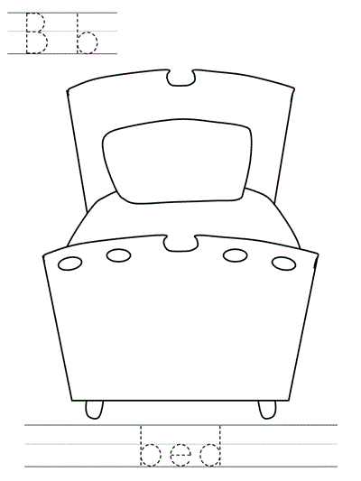 Printable print practice coloring page - Bb bed