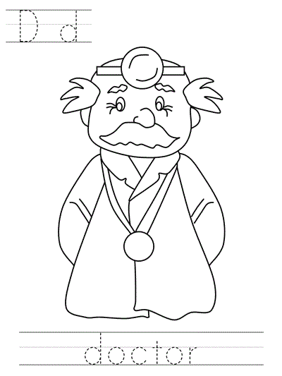 Printable print practice coloring page - Dd doctor