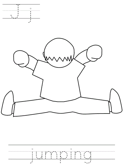 Printable print practice coloring page - Jj jumping