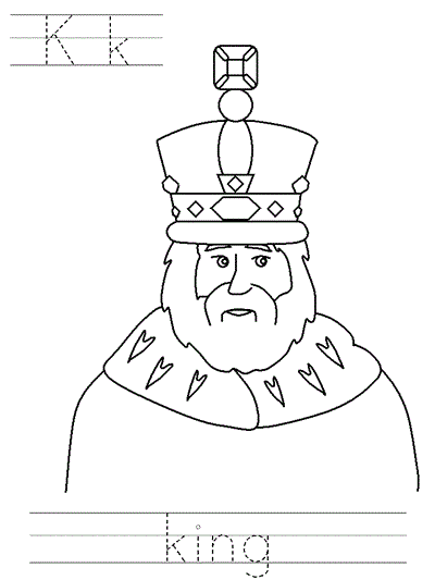 Printable print practice coloring page - Kk king