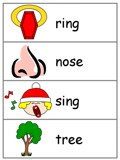 Word Wall Words - ring, nose, sing, tree