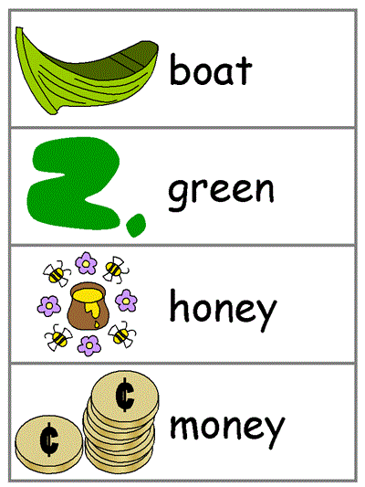 Word Wall Words - boat, green, honey, money