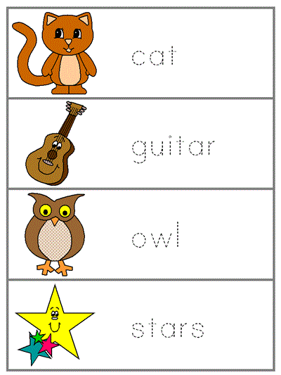 Word Wall Words tracers - cat, guitar, owl, stars