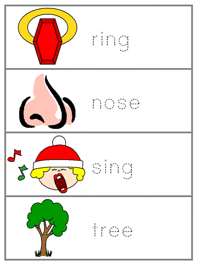 Word Wall Words tracers - ring, nose, sing, tree