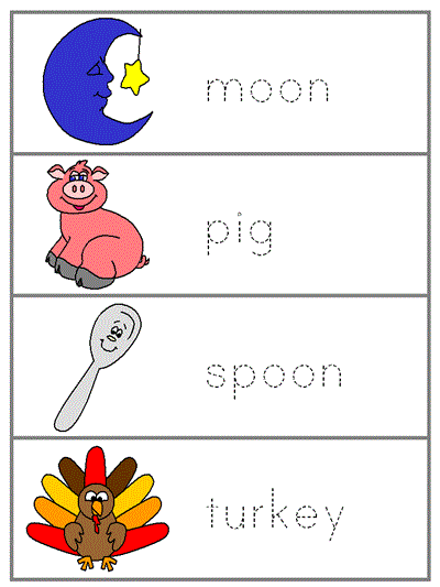 Word Wall Words tracers - moon, pig, spoon, turkey