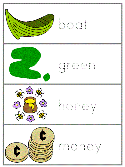 Word Wall Words tracers - boat, green, honey, money