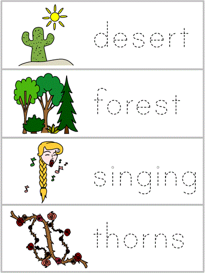 Word Wall Words tracers - desert, forest, singing, thorns