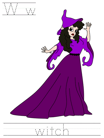 Learn to Print  coloring page - Ww witch