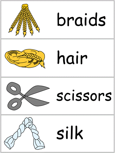 Word Wall Words - braids, hair, scissors, silk