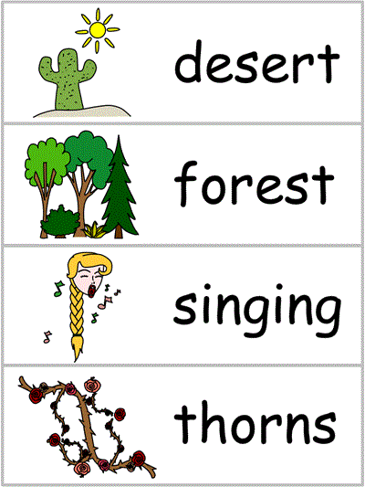 Word Wall Words - desert, forest, singing, thorns