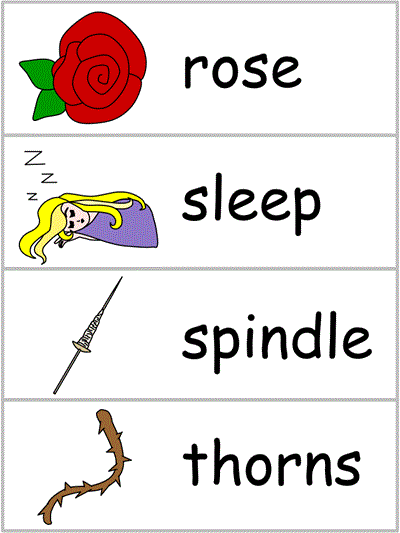 Word Wall Words - rose, sleep, spindle, thorn