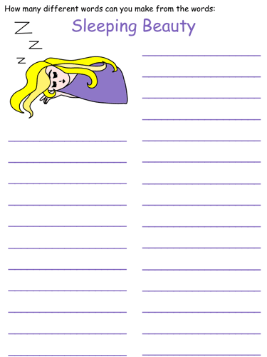 Sleeping Beauty Word Mine Puzzle