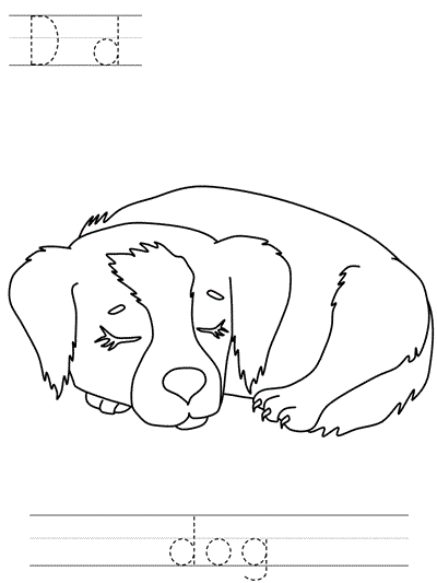 Learn to Print coloring page - Dd dog