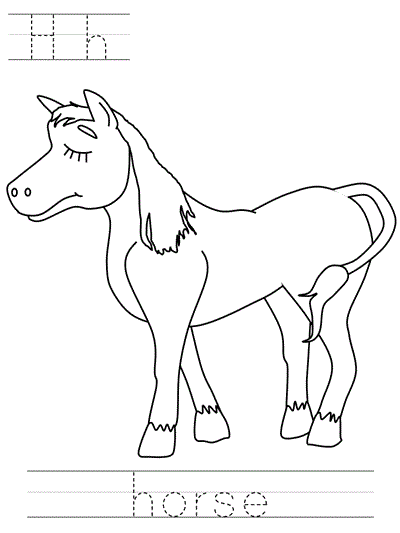 Learn to Print coloring page - Hh horse