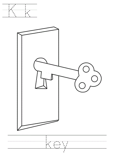 Learn to Print coloring page - Kk key