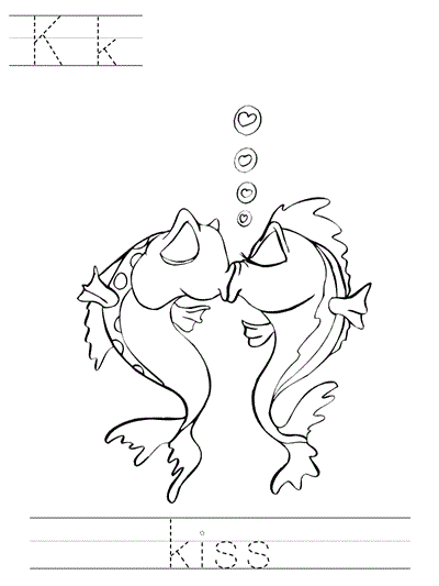 Learn to Print coloring page - Kk kiss