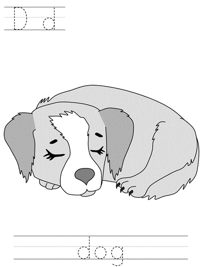 Learn to Print worksheet - Dd dog