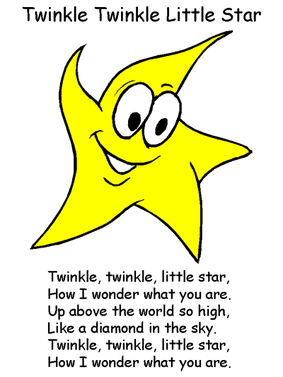 coloring page with words to the Twinkle, Twinkle Little Star song